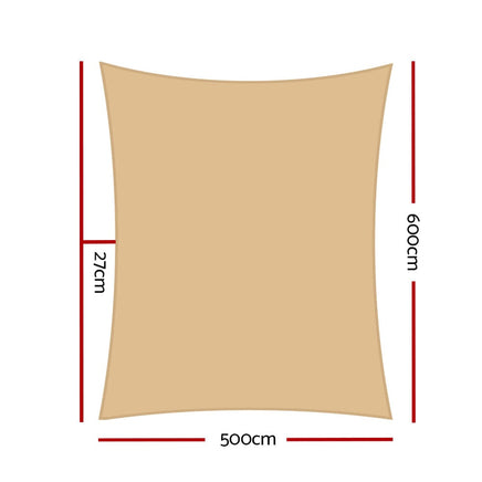 Instahut Shade Sail 5x6m Rectangle 280GSM 98% Sand Shade Cloth Home & Garden Kings Warehouse 