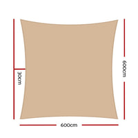 Instahut Shade Sail 6x6m Rectangle 185GSM 95% Sand Shade Cloth Home & Garden Kings Warehouse 