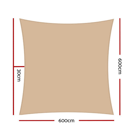 Instahut Shade Sail 6x6m Rectangle 185GSM 95% Sand Shade Cloth Home & Garden Kings Warehouse 
