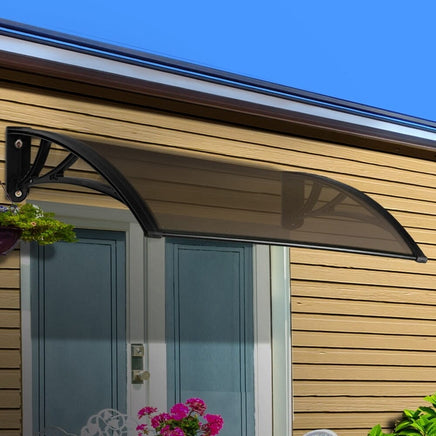 Instahut Window Awning Door Canopy 1m x 4m Brown Sheet Black Plastic Frame Home & Garden Kings Warehouse 