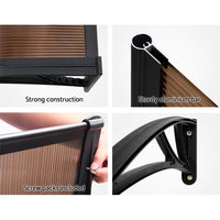 Instahut Window Awning Door Canopy 1m x 4m Brown Sheet Black Plastic Frame Home & Garden Kings Warehouse 