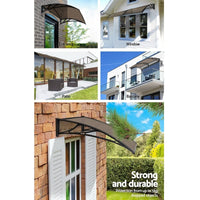 Instahut Window Awning Door Canopy 1m x 4m Brown Sheet Black Plastic Frame Home & Garden Kings Warehouse 