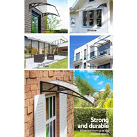 Instahut Window Awning Door Canopy 1m x 4m Transparent Sheet Black Plastic Frame Home & Garden Kings Warehouse 