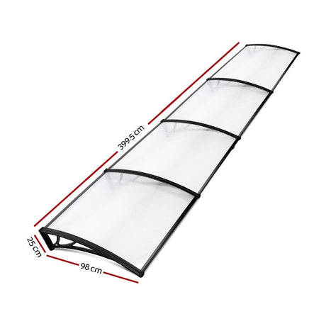 Instahut Window Awning Door Canopy 1m x 4m Transparent Sheet Black Plastic Frame Home & Garden Kings Warehouse 