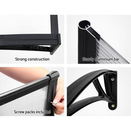 Instahut Window Awning Door Canopy 1m x 4m Transparent Sheet Black Plastic Frame Home & Garden Kings Warehouse 