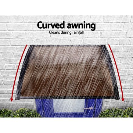 Instahut Window Door Awning 1mx2.4m Brown Hollow Sheet Plastic Frame Home & Garden Kings Warehouse 