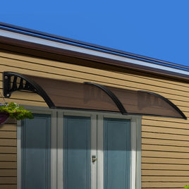 Instahut Window Door Awning 1mx2.4m Brown Hollow Sheet Plastic Frame Home & Garden Kings Warehouse 