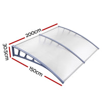 Instahut Window Door Awning Canopy 1.5mx2m Transparent Sheet Grey Plastic Frame Home & Garden Kings Warehouse 