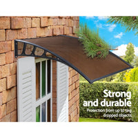 Instahut Window Door Awning Canopy 1.5mx3m Brown Sheet Black Plastic Frame Home & Garden Kings Warehouse 
