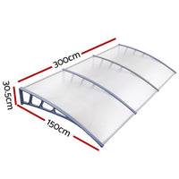 Instahut Window Door Awning Canopy 1.5mx3m Transparent Sheet Grey Plastic Frame Home & Garden Kings Warehouse 