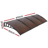 Instahut Window Door Awning Canopy 1.5mx4m Brown Sheet Black Plastic Frame Home & Garden Kings Warehouse 