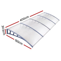 Instahut Window Door Awning Canopy 1.5mx4m Transparent Sheet Grey Plastic Frame Home & Garden Kings Warehouse 