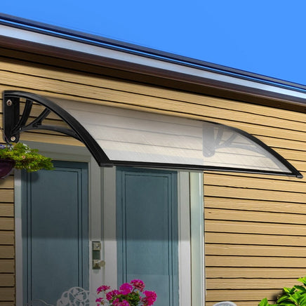 Instahut Window Door Awning Canopy 1mx2m Transparent Sheet Black Plastic Frame Home & Garden Kings Warehouse 