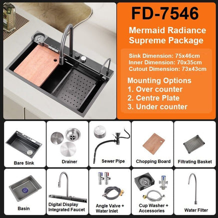 Integrated Waterfall Kitchen Sink Honeycomb Technology Large Digitial Display Stainless Steel Water Filter Cup Washer Pet Care Kings Warehouse 