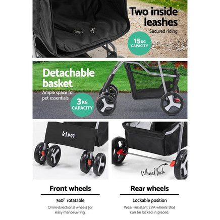 i.Pet 4 Wheel Pet Stroller - Black Baby & Kids Kings Warehouse 