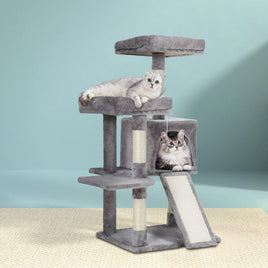 i.Pet Cat Tree 103cm Tower Scratching Post Scratcher Wood Condo House Trees Grey Pet Care Kings Warehouse