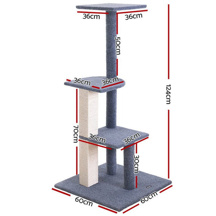 i.Pet Cat Tree 124cm Scratching Post Tower Scratcher Trees Wood Condo Board Pet Care Kings Warehouse 