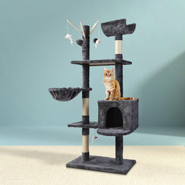 i.Pet Cat Tree 140cm Tower Scratching Post Scratcher Trees Toys Condo Bed Grey Pet Care Kings Warehouse 