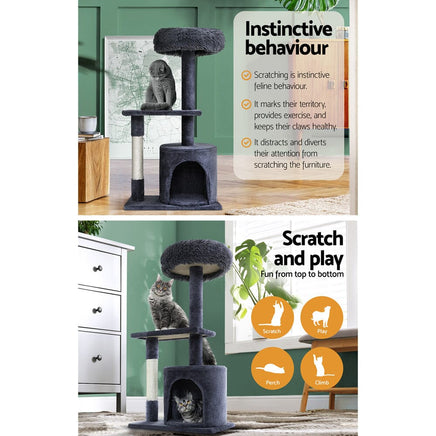 i.Pet Cat Tree 94cm Scratching Post Tower Scratcher Condo House Wood Trees Grey Pet Care Kings Warehouse 