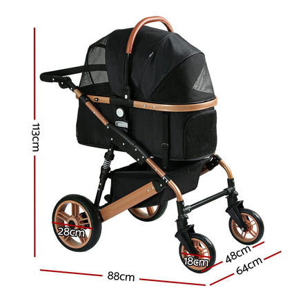 i.Pet Pet Dog Stroller Pram Large Cat Carrier Travel Pushchair Foldable 4 Wheels Passionate for Pets Kings Warehouse 