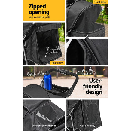 i.Pet Pet Stroller Dog Pram Cat Carrier Large Travel Pushchair Foldable 3 Wheels Pet Care Kings Warehouse 
