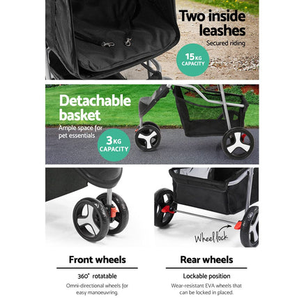 i.Pet Pet Stroller Dog Pram Cat Carrier Large Travel Pushchair Foldable 3 Wheels Pet Care Kings Warehouse 