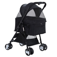 i.Pet Pet Stroller Dog Pram Cat Carrier Travel Large Pushchair Foldable 4 Wheels Black Pet Care Kings Warehouse 