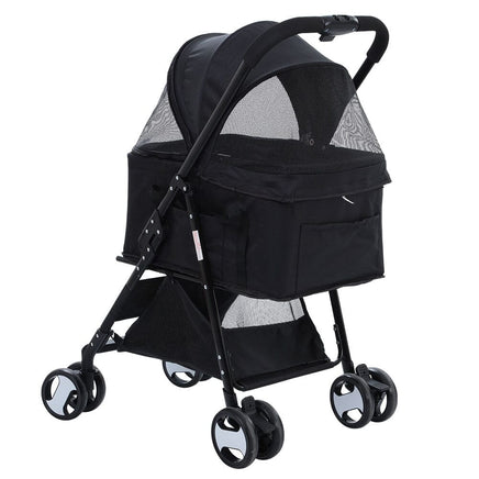 i.Pet Pet Stroller Dog Pram Cat Carrier Travel Large Pushchair Foldable 4 Wheels Black Pet Care Kings Warehouse 