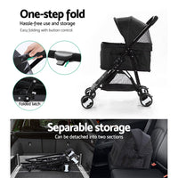 i.Pet Pet Stroller Dog Pram Cat Carrier Travel Large Pushchair Foldable 4 Wheels Black Pet Care Kings Warehouse 