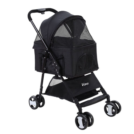 i.Pet Pet Stroller Dog Pram Cat Carrier Travel Large Pushchair Foldable 4 Wheels Black Pet Care Kings Warehouse 