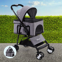 i.Pet Pet Stroller Dog Pram Cat Carrier Travel Large Pushchair Foldable 4 Wheels Grey Pet Care Kings Warehouse 