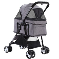 i.Pet Pet Stroller Dog Pram Cat Carrier Travel Large Pushchair Foldable 4 Wheels Grey Pet Care Kings Warehouse 