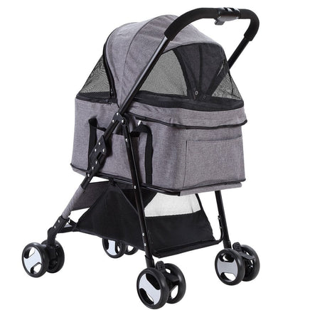 i.Pet Pet Stroller Dog Pram Cat Carrier Travel Large Pushchair Foldable 4 Wheels Grey Pet Care Kings Warehouse 