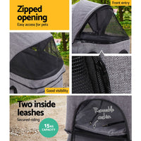 i.Pet Pet Stroller Dog Pram Cat Carrier Travel Large Pushchair Foldable 4 Wheels Grey Pet Care Kings Warehouse 