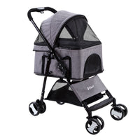 i.Pet Pet Stroller Dog Pram Cat Carrier Travel Large Pushchair Foldable 4 Wheels Grey Pet Care Kings Warehouse 