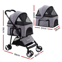 i.Pet Pet Stroller Dog Pram Cat Carrier Travel Large Pushchair Foldable 4 Wheels Grey Pet Care Kings Warehouse 