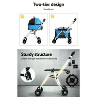 i.Pet Pet Stroller Dog Pram Large Cat Carrier Travel Foldable 4 Wheels Double Pet Care Kings Warehouse 