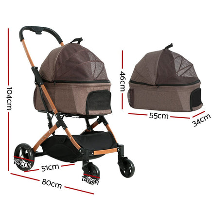 i.Pet Pet Stroller Dog Pram Large Cat Carrier Travel Foldable 4 Wheels Pushchair Double Pet Care Kings Warehouse 