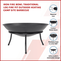 Iron Fire Bowl Traditional Log Fire Pit Outdoor Heating Camp Site Barbecue Home & Garden Kings Warehouse 