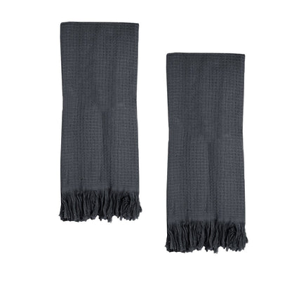 J Elliot Home 400GSM Camila Set of 2 Cotton Waffle Hand Towels 45 x 65 cm Coal Home & Garden Kings Warehouse 