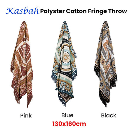 J Elliot Home Kasbah Luxury Fringe Throw 130 x 160cm Blue Home & Garden Kings Warehouse 