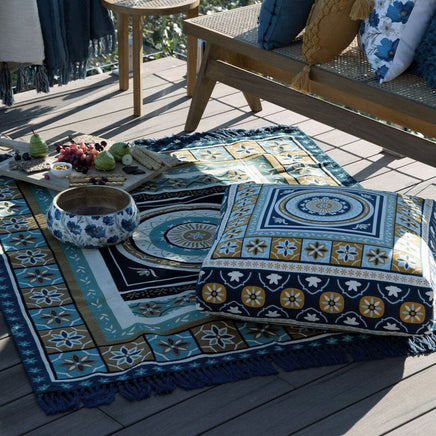 J Elliot Home Kasbah Luxury Fringe Throw 130 x 160cm Blue Home & Garden Kings Warehouse 