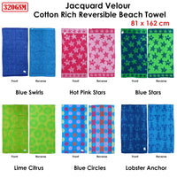 Jacquard Velour Reversible Beach Towel Blue Stars Home & Garden Kings Warehouse 
