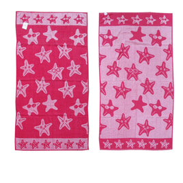 Jacquard Velour Reversible Beach Towel Hot Pink Stars Home & Garden Kings Warehouse 
