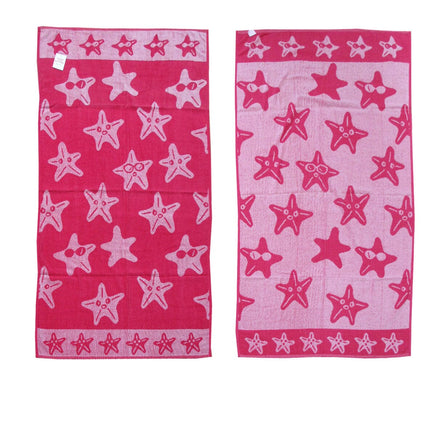 Jacquard Velour Reversible Beach Towel Hot Pink Stars Home & Garden Kings Warehouse 