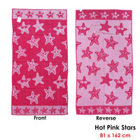 Jacquard Velour Reversible Beach Towel Hot Pink Stars Home & Garden Kings Warehouse 