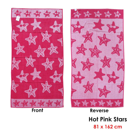 Jacquard Velour Reversible Beach Towel Hot Pink Stars Home & Garden Kings Warehouse 