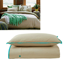 Jane Barrington Cotton Quilt Cover Set Taupe/Emerald Single Home & Garden Kings Warehouse 