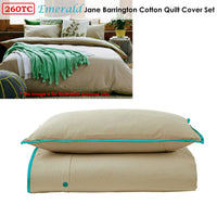 Jane Barrington Cotton Quilt Cover Set Taupe/Emerald Single Home & Garden Kings Warehouse 
