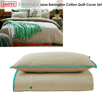 Jane Barrington Cotton Quilt Cover Set Taupe/Emerald Single Home & Garden Kings Warehouse 